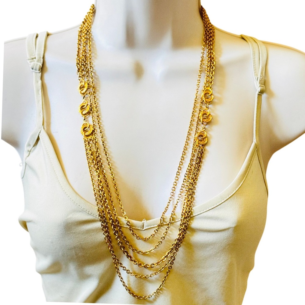 Monet Multi Chain Necklace VTG 5 Rows Chain Gold Elegant Iconic collar 60s 26"